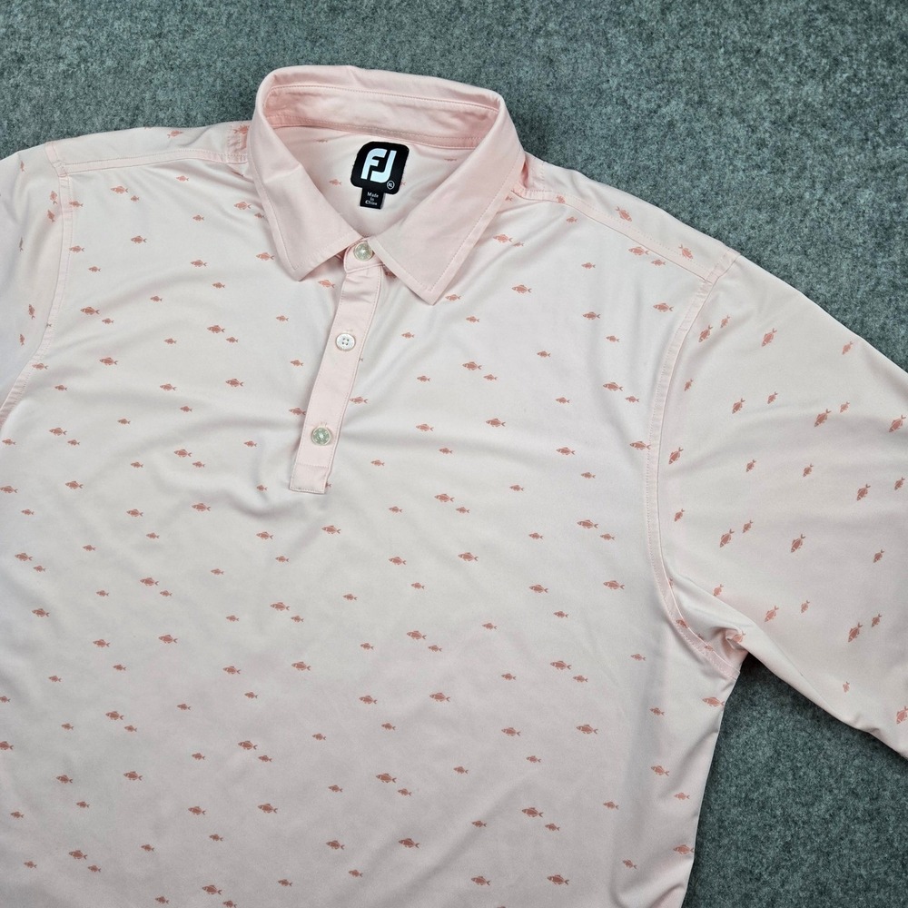 FootJoy Golf Polo Mens XL Pink Fish Print Whirlwind Performance Stretch Shirt